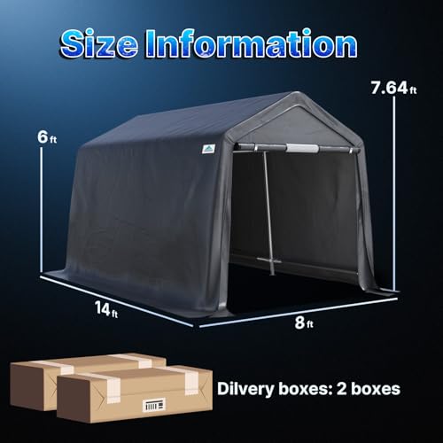 8x14 ft Steel Metal Peak Roof Portable Garage Shelter Storage Shed Carport for Motorcycle