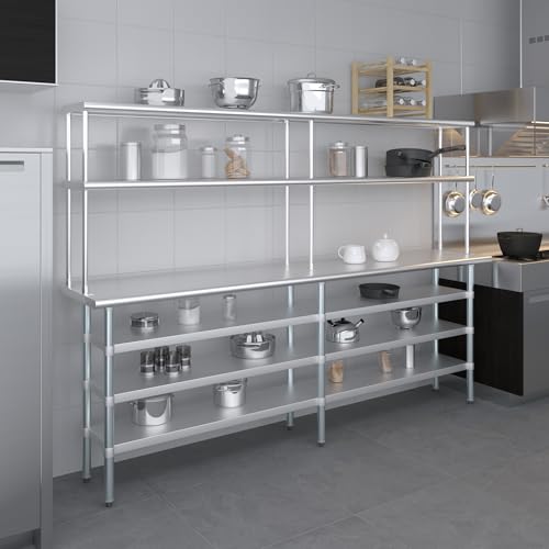 18" x 96" Stainless Steel Work Table with 3 Shelves and 12" Wide Double Tier Overshelf