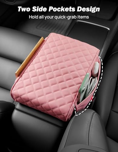 Pink Center Console Cover with Storage Bag for SUV Sedan