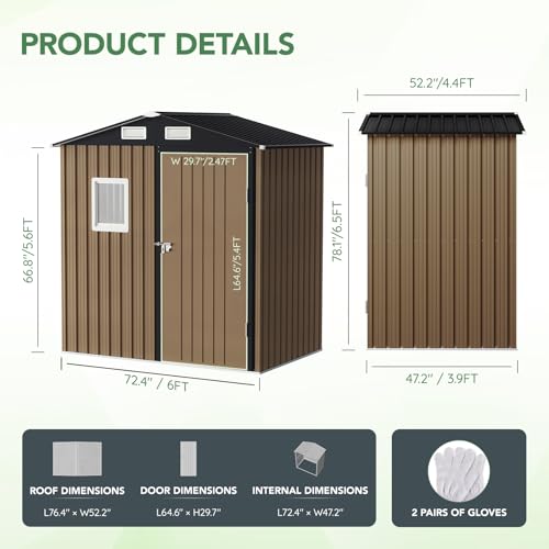 6X4FT Outdoor Steel Storage Shed with Lockable Doors