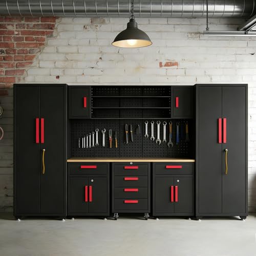9 Pcs Garage Storage Cabinet System with Steel Cabinet