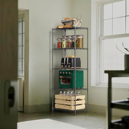 1250 lbs 5 Tier Shelf Metal Storage Shelves Wire Rack Closet Organizers with Wheel for Garage Kitchen Bathroom Laundry Black 13.7" D x 23.6" W x 62.4" H (5 Count)