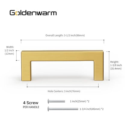 25 Pack 3 Inch Gold Cabinet Handles Brushed Brass Drawer Pulls