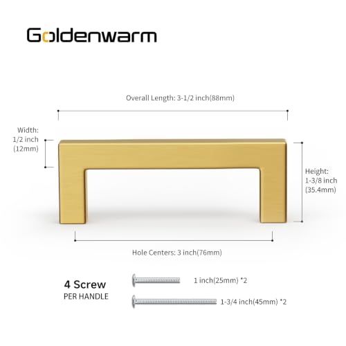 30 Pack 3 Inch Gold Cabinet Handles Brushed Brass Drawer Pulls