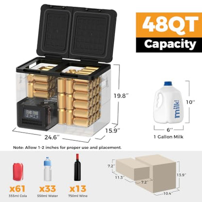 12V Refrigerator 48 Quart Electric Cooler Dual Zone Car Fridge