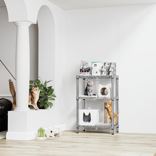 750 lbs 3 Tier Shelf Metal Storage Shelves Shelving Wire Rack Heavy Duty Closet Organizers for Garage Kitchen Bathroom Laundry Chrome 13.8" D x 23.6" W x 35.5" H (3 Count)