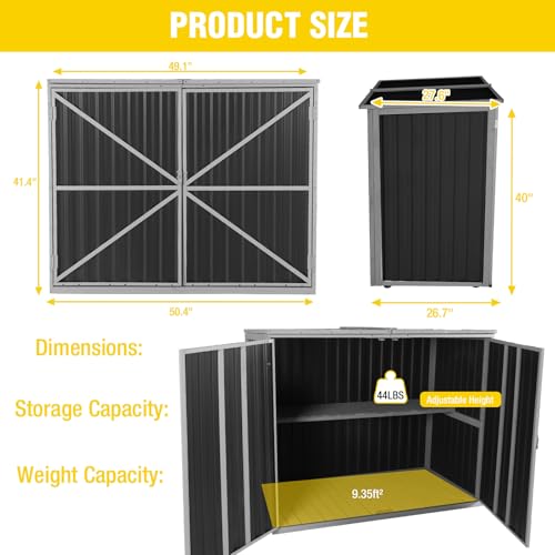 Outdoor Storage Cabinet Trash Can Storage Shed Upgraded with Metal Frame for Garbage Can