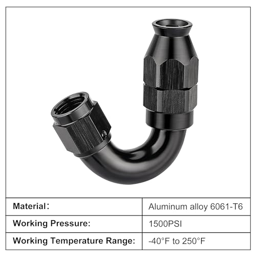 4AN 150 Degree PTFE One Piece Full Flow End Hose Fitting Aluminum Black