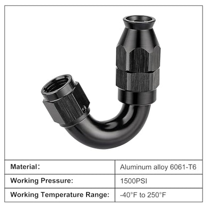 4AN 150 Degree PTFE One Piece Full Flow End Hose Fitting Aluminum Black