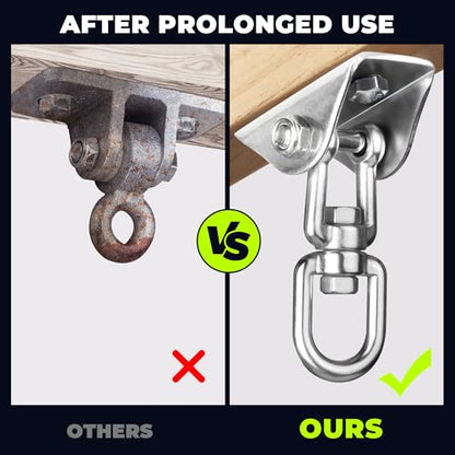 Heavy Duty Swing Hangers for Wooden Sets 2000 LB Capacity Hammock Hanger 360 Swivel Stainless Steel Swing Hardware Accessories 2 Packs for Porch Playground Yoga Heavy Bag (4 Count)
