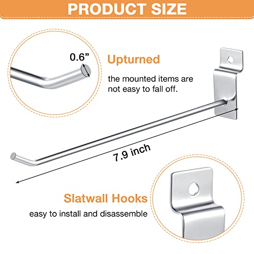 100 Pack Slatwall Hooks Silver Heavy Duty Slat Wall Hooks Metal Slatwall Accessories for Hanging Garage Retail Home Shop Display (100 Count)