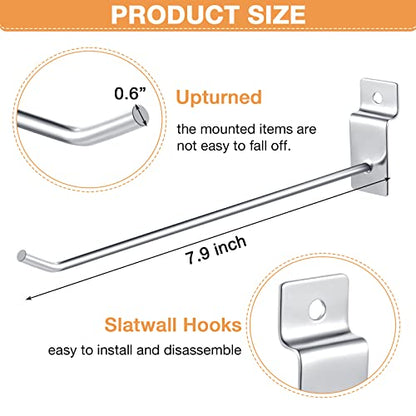 100 Pack Slatwall Hooks Silver Heavy Duty Slat Wall Hooks Metal Slatwall Accessories for Hanging Garage Retail Home Shop Display (100 Count)