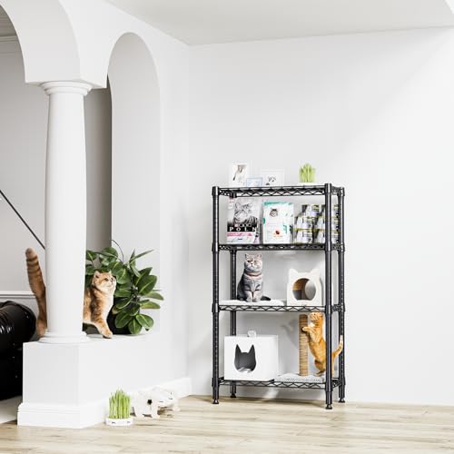 1000 lbs 4 Tier Shelf Metal Storage Shelves Wire Rack Closet Organizers for Garage Kitchen Bathroom Laundry Black 11.8" D x 25.6" W x 45.5" H (4 Count)