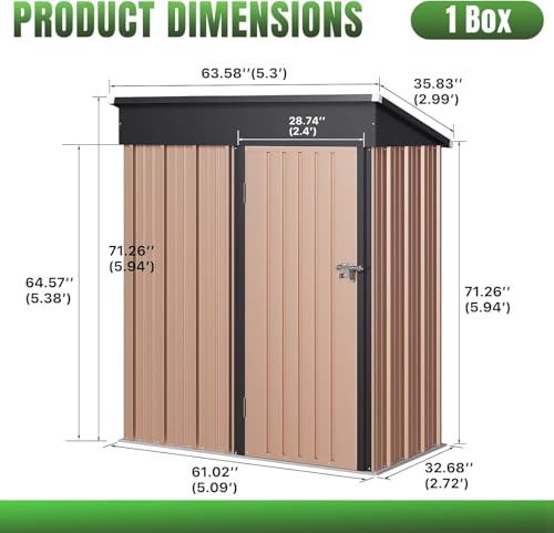 5x3 FT Shed Outdoor Storage Shed with Base