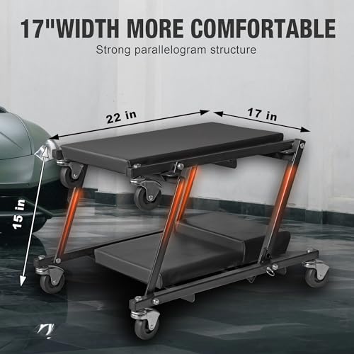 2-in-1 Foldable Garage Shop Creeper, 36" Black, 300 lbs Capacity, 6 Wheels, ATR6505B