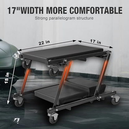 2-in-1 Foldable Garage Shop Creeper, 36" Black, 300 lbs Capacity, 6 Wheels, ATR6505B