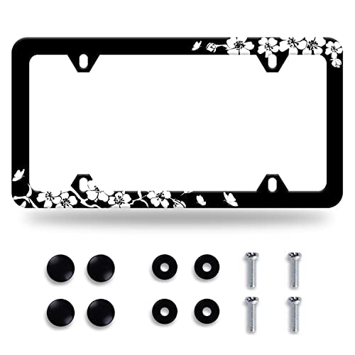 Cherry Blossoms License Plate Frame Stainless Steel Accessory 12.3x6.3 Inch