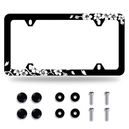 Cherry Blossoms License Plate Frame Stainless Steel Accessory 12.3x6.3 Inch