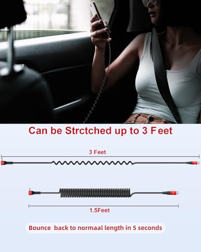 Coiled USB C Cable for Car [3FT (2 Count)