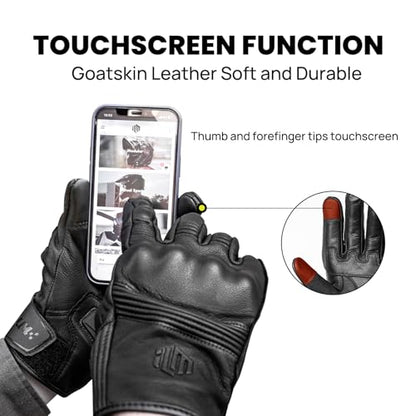 Goatskin Leather Motorcycle Motorbike Powersports Racing Gloves Touchscreen for Men and Women Model DN01