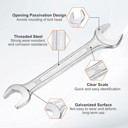Double Open End Wrench 12mm x 14mm Metric 15 Degree Offset Angle Small Flat Head Wrench Galvanizing Open Ended Spanner for Automotive Repair Furniture Assembly