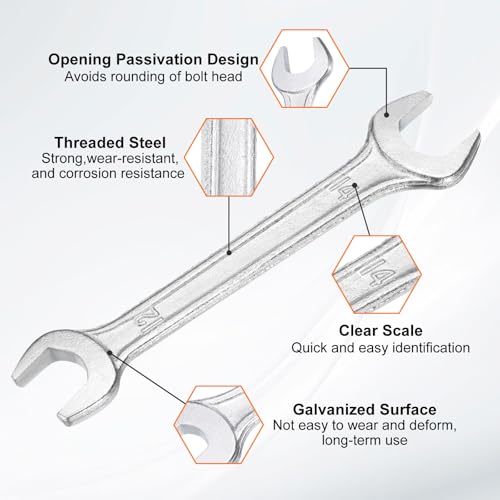 5pcs Double Open End Wrench 12mm x 14mm Metric 15 Degree Offset Angle Small Flat Head Wrench Galvanizing Open Ended Spanner for Automotive Repair Furniture Assembly (5 Count)