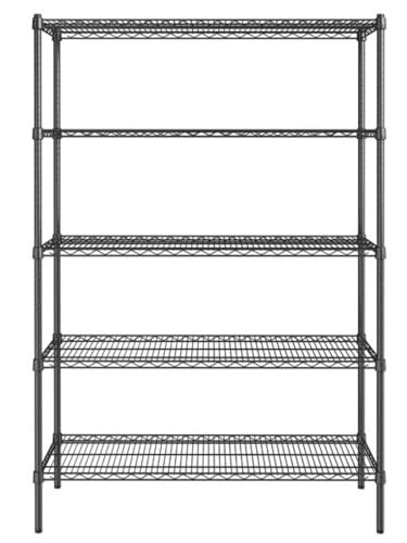 Black 5 Tier Metal Adjustable Freestanding Garage Storage Wire Shelving Unit