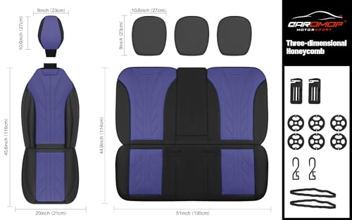 Luxury Faux Leather&Fabric Car Seat Covers Full Set with Breathable 3D Foam Back Support