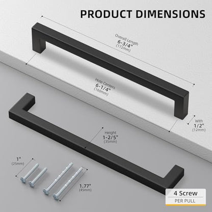 2 Pack Black Square Bar Cabinet Pull Drawer Handle Stainless Steel Modern Hardware for Kitchen and Bathroom Cabinets Cupboard (2 Count)