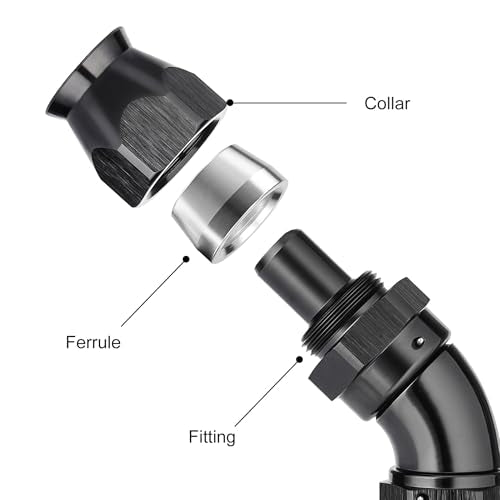 8AN 45 Degree PTFE One Piece Full Flow End Hose Fitting Aluminum Black
