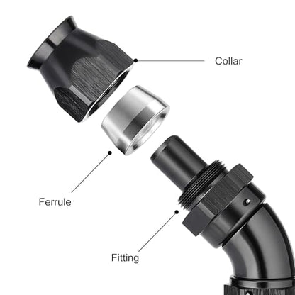 8AN 45 Degree PTFE One Piece Full Flow End Hose Fitting Aluminum Black