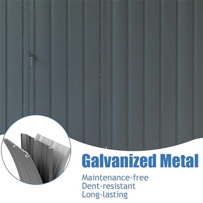 Extra Large Galvanized Steel Storage Shed 11' x 12.5' with Windows & Lock