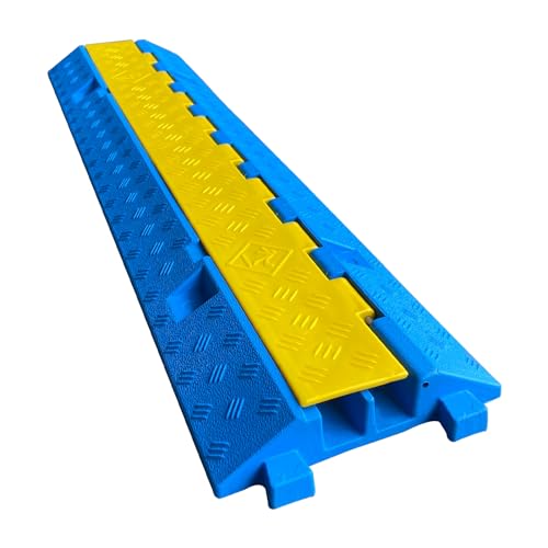 1 Pack Blue Rubber Cable Ramp Hose Cable Protector Ramp 2 Channel 22000Lbs Load Capacity Traffic Speed Bump Wires Power Lines Extension Cord Cover for Indoor Outdoor