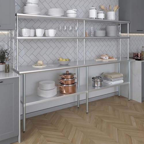 Stainless Steel Work Table Double Tier Overshelf