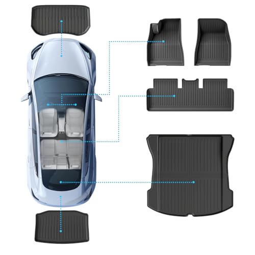 TPE Floor Mats fit for Tesla Model 3 2019 2020 2021 2022 2023 All Weather TPE Cargo Liner Cargo Trunk Accessories and Cargo Trunk Mats Front Rear Cargo Mat Full Set