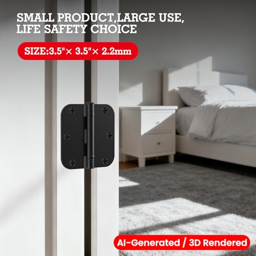 Rounded Matte Black Door Hinges 3.5 Inch 5 (12 Count)