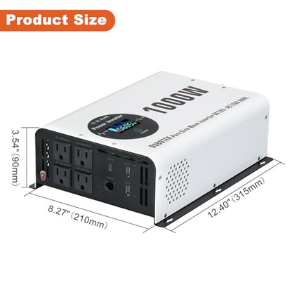 1000W Power Inverter Pure Sine Wave 12V DC to 120V AC