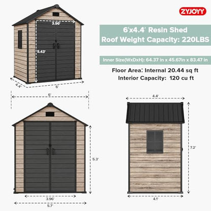 Outdoor Storage Shed 6x4.4 FT with Floor