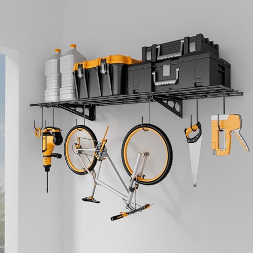 1 Pack 1x4 ft Garage Shelving with 6 Bike Hooks