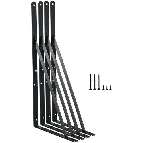 12 Pack L24 x H 12" Black Heavy Duty Shelf Brackets with Screws Metal Shelf Brackets Shelf Support Angle Brackets for Shelves L Brackets Heavy Duty Floating Shelf (12 Count)