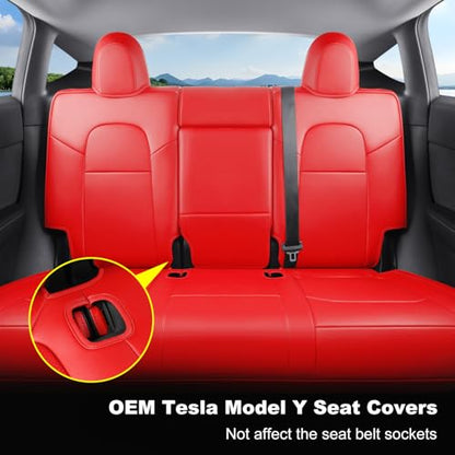 Tesla Model Y Car Seat Covers Nappa Leather Car Interior Seat Airbag Compatible Cushion Cover Full Set Custom Fit 2024 2023 2022 2021 2020 (11 Count)
