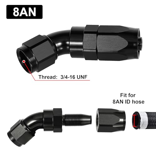 8AN 45 Degree One Piece Full Flow Hose End Fitting Swivel for CPE Braided Hose
