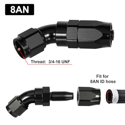 8AN 45 Degree One Piece Full Flow Hose End Fitting Swivel for CPE Braided Hose
