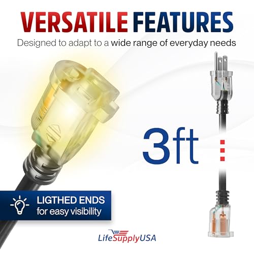 3ft Outdoor Indoor Extension Cord 12 (3 Foot)