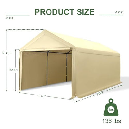 10x20 ft Heavy Duty Carport with Removable Sidewalls