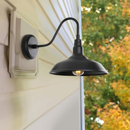 Black Gooseneck Barn Light for Farmhouse 10 Inch Dome Exterior Lights Fixture with Wall Mount