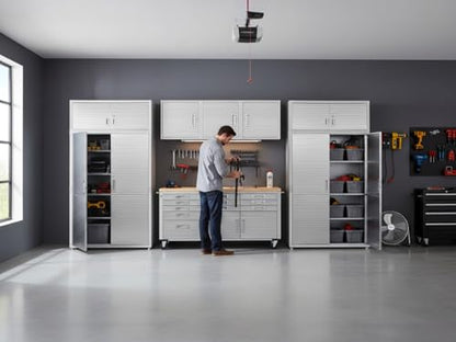 Heavy Duty 8 Piece Steel Garage Cabinet Storage Set with Rolling Workbench