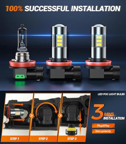 9005/HB3 H8/H9/H11 Light Bulb Combo and H11 Fog Lights, 100,000LM Ultra-Bright 6500K 9005 H11 Bulbs with Cooling Fan, 360° Illumination True Plug N Play, Non-polarity, Pack of 6 (6 Count)