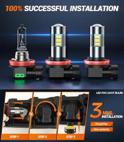9005/HB3 H8/H9/H11 Light Bulb Combo and H11 Fog Lights, 100,000LM Ultra-Bright 6500K 9005 H11 Bulbs with Cooling Fan, 360° Illumination True Plug N Play, Non-polarity, Pack of 6 (6 Count)