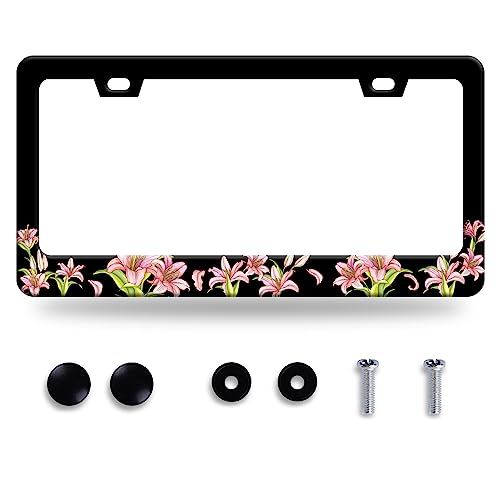 Pink Florals License Plate Frame Stainless Steel Cars Accessory 6.3x12.3In
